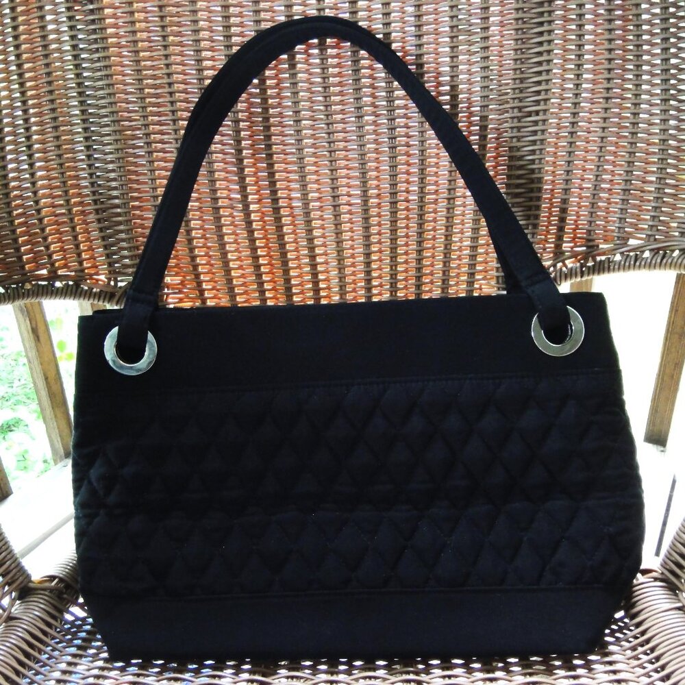Vera Bradley Quilted Black Tote Shoulder Bag Organizer Purse  14x9x7